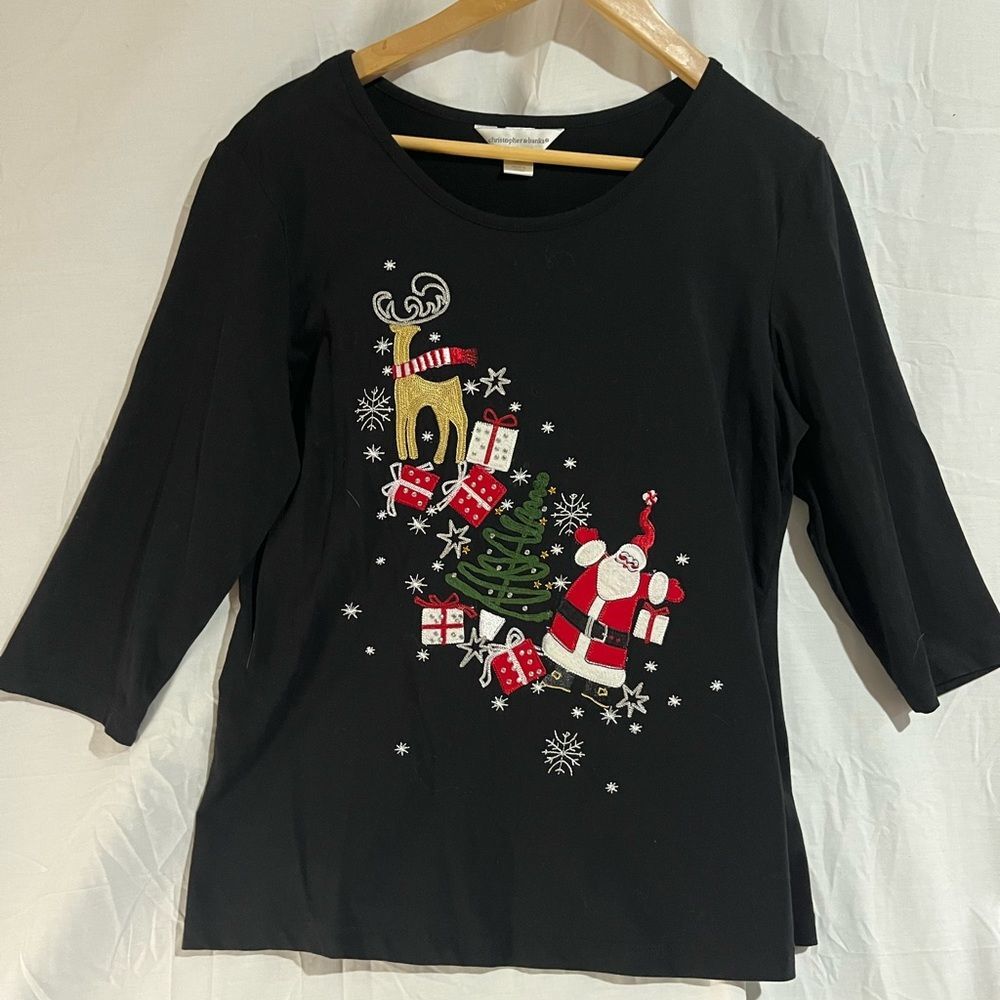 Christopher and banks woman’s size med black holiday Christmas shirt